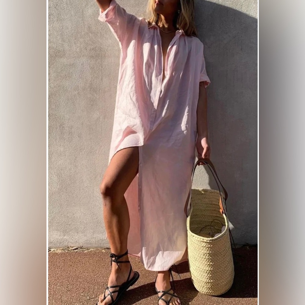 NWT Pink Linen Shirtdress / Coverup - Size M